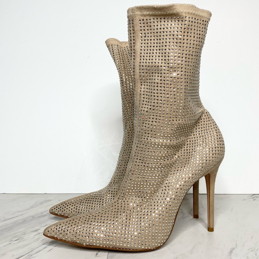 Schutz Sybil Rhinestone Heeled Pointy Toe Bootie 9 1/2 B